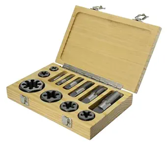 Drill America 12 Piece Carbon Steel NPT Pipe Tap and Die Set, 1/8", 1/4", 3/8", 1/2", 3/4" and 1" in Wooden Case