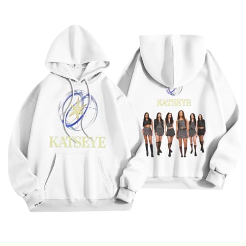 Image of Umiquansome Katseye Merch Hoodies for Women UK Women's Print Sweatshirt Ladies Tops Fashion Winter Oversized Hoodie with Pockets White XXL