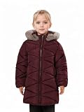 SOLOCOTE Mädchen Wintermäntel mit Kapuze Sherpa gefüttert Leichte Jacke Dick Warm Puffy Wasserdicht Winddicht Baumwolle Glänzende Jacken Weinrot 7-8 Jahre