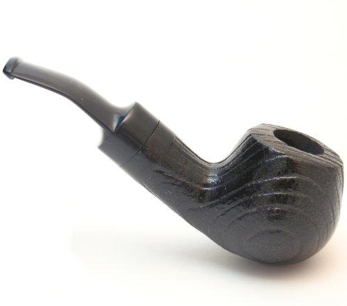 Cherry Wood Tobacco Pipe - Sand Blasted for Stark Wood Grain Markings - Black - Hand Made by Mr. Brog