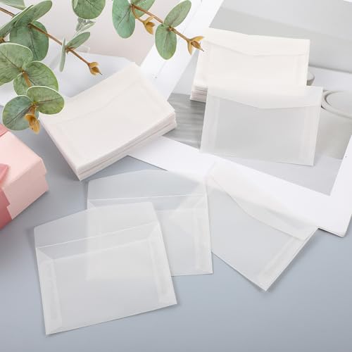Envelopes de vidro com 50 peças, 9 × 7 cm, sacos de papel de vidro para carimbos, envelopes transpar