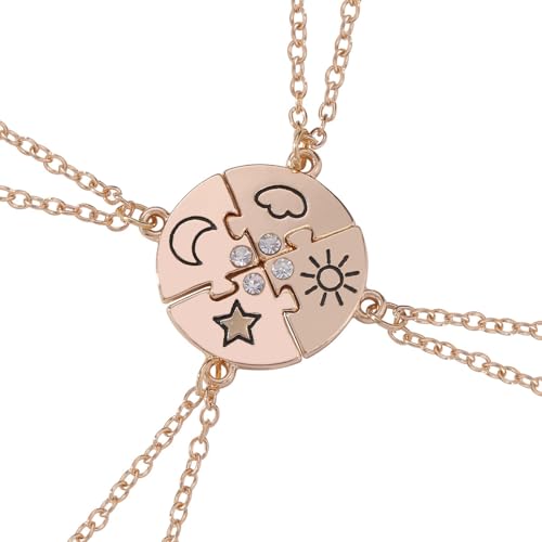 DATOA Best Friend Necklaces BFF Necklace for 3 Split Heart Engraved Weirdo 1/2/3 Necklace Friendship Valentines Day Gifts-4Pcs Round