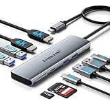 USB C Docking Station Dual Monitor, 10 in 1 USB C Hub with 2 HDMI Ports, PD Charging, SD/TF, 5 USB C/A Ports, Dual HDMI Adapter for Dell XPS/HP/Lenovo/Surface