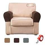 Anti-Slip Spandex Armrest Cover for Leather Sofa Stretchy Polyester Double-Layer Thick Fabric Recliner Armchair Couch Slipcover Furniture Protector, Set of 2 (Chocolate)