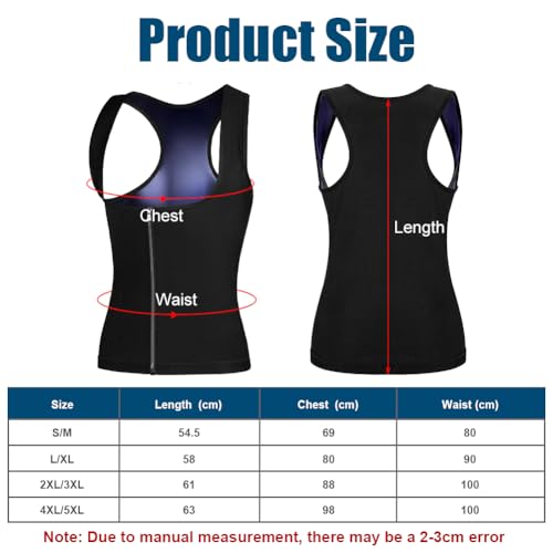DiULi Traje de Sauna, Chaleco de Sauna con Cremallera para Mujer, Camiseta Chaleco para Bajar de Peso, Vest de Fitness con Revestimiento de PU, Acelera la Quema de Calorías y Pierde Peso Sudando (1pc)