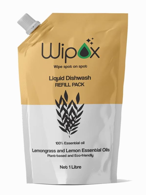 WIPOX Plant Based Natural DISHWASH - pH Balanced, With LEMONGRASS AND LEMON ESSENTIAL OILS, Chemical Free, Remove Tough Grease, Baby and Pet Safe,Non Toxic (1 LITRE REFILL)-image-32