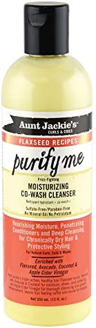 Aunt Jackie's Flaxseed Recipes Purify Me Frizz-Fighting Moisturizing Co-Wash Hair Cleanser for Chronically Dry Hair and Protective Styling, 12 Fl Oz