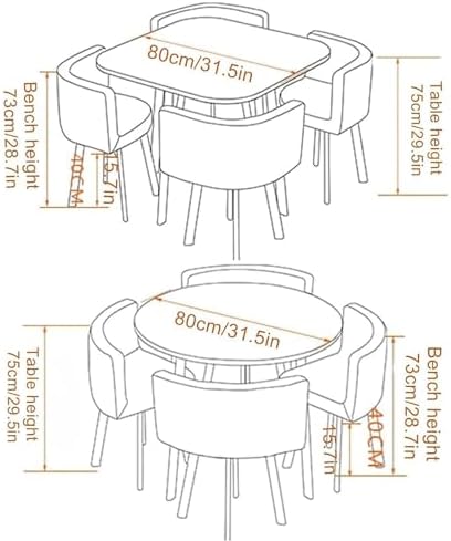 Round/Square Dining table Set with Chairs,Modern Conference Table and 4 Chairs Set,Reception Table and Chair Combination,Wooden Kitchen Table Set for 4 for Dining Room(80cm(31.5in),C)
