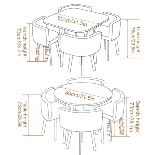QTQHOME Round/Square Dining table Set with Chairs,Modern Conference Table and 4 Chairs Set,Reception Table and Chair Combination,Wooden Kitchen Table Set for 4 for Dining Room(80cm(31.5in),H)