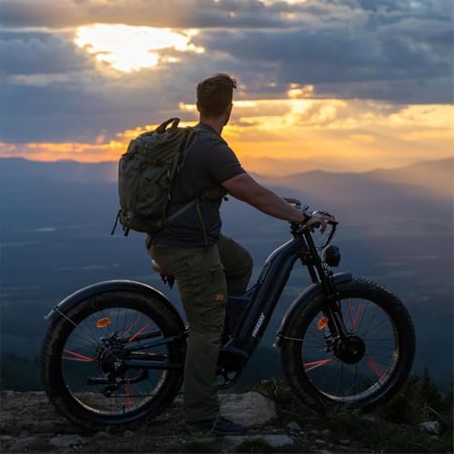 FREESKY 4000W Dual Motor Electric Bike for Adults, 40+MPH AWD Fast E-Bike, 48V 30AH Battery 120Miles Range, 26" Fat Tire Full Suspension Off-Road Mountain E Bike, Green, with Basket & Gift Package