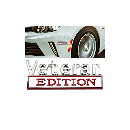 Veteran Edition Car Emblem, 3D Car Metal Decals Exterior Truck Stickers, 3M Strong Adhesive Letter Stickers Fender Badge For Men, Door Decoration Auto Accessories For Car Truck Suv (Silver/Red) #TOP20