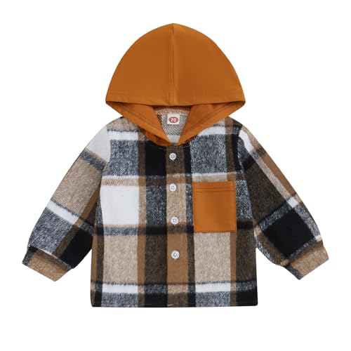 Image of MERSARIPHY Toddler Boy Girl Jacket Button Down Plaid Flannel Baby Hoodies Fall Winter Festival Outfits for Kids