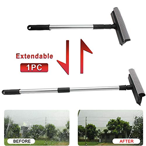 Car Windshield Wash Cleaner Extendable Window Squeegee Cleaner Scrubber Brush Wiper Sponge,With Long-Reach Handle, Unique Pivoting Head Window Glass Cleaner, Car & Home Interior Exterior Use (Black) #TOP2