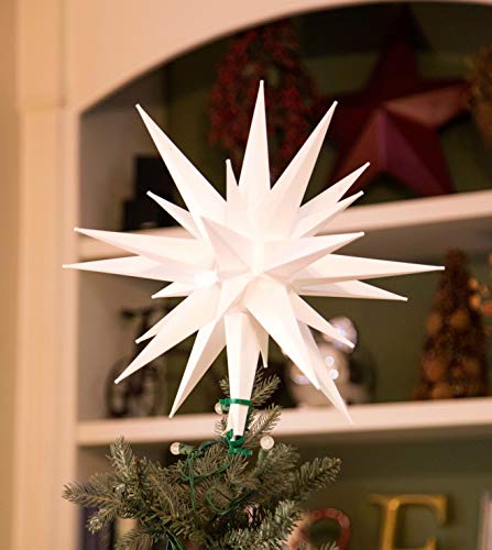Elf Logic - 14" Led Moravian Star Tree Topper - Bright White Lighted Christmas Tree Star Topper- Use As A Moravian Star Light, Tree Topper, Or An Outdoor Christmas Decoration. (White Led, 14 Inch) #TOP3