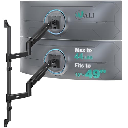 Image of WALI Vertical Dual Monitor Wall Mount for 13-49 inch Screens, Heavy Duty Stacked Dual Monitor Stand for Wall, Adjustable Ultrawide Monitor Arm Wall Mounted, Holds up to 44 lbs (GSWM002-P), Black