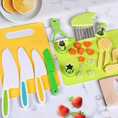 26Pieces Kids Kitchen Knife Set, Toddler Safe Knife Set for Real Cooking, Montessori Kitchen Tools with Kids Cutting Board Crinkle Cutter Peeler, Mini Chef for 3-10 Year Old Toddler Birthday Gift - Image 4