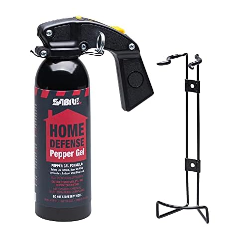 SABRE Red Home Defense Pepper Gel With Wall Mount For Easy Access, Max Strength OC Spray, UV Marking Dye Helps Identify Suspects, Full Hand Grip For More Accurate Aim, Secure Pin Safety, 32 Bursts Cover