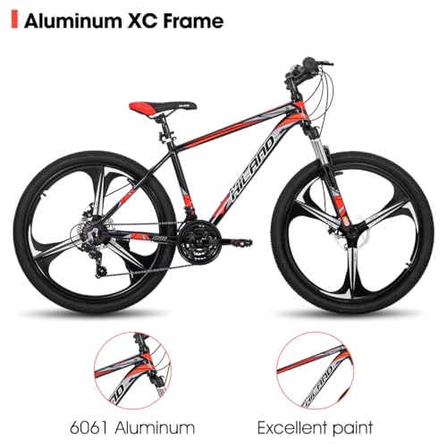 Image of HILAND Mountain Bike, 3 /6 /Multi-Spokes, 21 Speeds Drivetrain, Aluminum Frame 26 Inch Wheels, Disc-Brake Bike for Men Women Men's MTB Bicycle