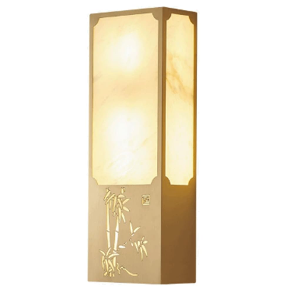 SHUANGZ Long Marble Wall Sconce, Gold Brass Alabaster Wall Mount Sconces, Rectangular Wall Light Spanish Natural Marble Wall Lantern,Gold Sconces Wall Lighting Indoor,Marble Wall Light for Bathroom