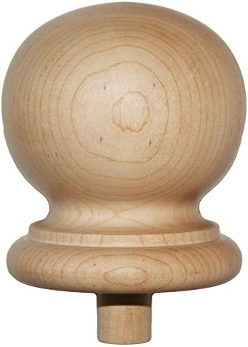 Staircase Round Finial Newel Post Cap, Maple Wood (3.25" D x 3.5" H) FN-0103