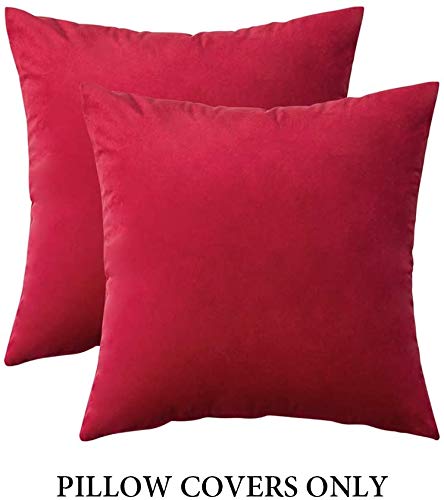 Image of MIULEE Pack of 2 Velvet Pillow Covers Decorative Square Pillowcase Soft Solid Cushion Case for Sofa Bedroom Car 16 x 16 Inch Red