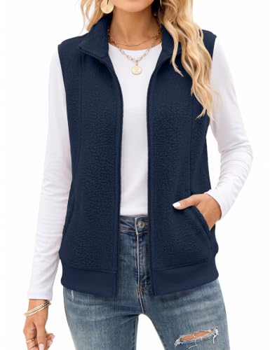AKEWEI AKEWEI Womens Sherpa Fleece Vest Trendy Warm Sleeveless Vests Jacket
