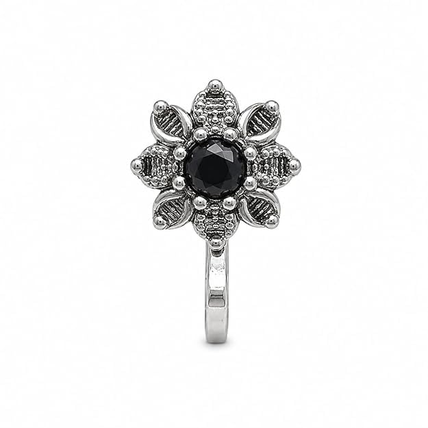 Jewellery Stunning Oxidised Silver Finish Black Stone Floral Star Design Adjustable Nose Pin | Press-On Nose Ring | Without Piercing | Nathiya | Nathani | For Women & Girls-image-27