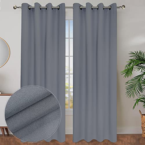 Owenie Maya 100% Blackout Curtains 96 Inches Long 2 Panels Set, Thermal Insulated Energy Efficiency Drapes, Solid Grommet Warm Super Soft Curtains Blackout (54 X 96 Inch, Grey) #TOP16