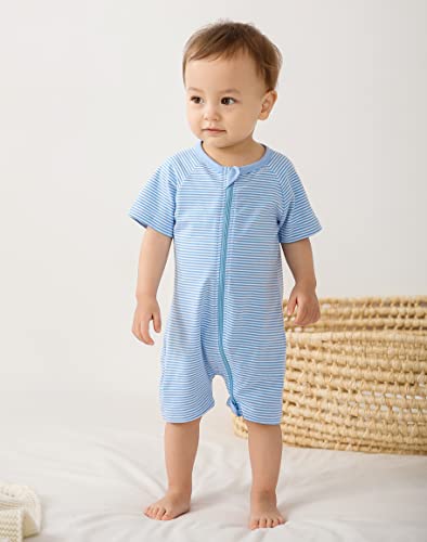 Feidoog 2Pcs Baby Boys And Girls' Summer Short Sleeve One-Piece Romper Cute Cartoon Zipper Jumpsuit Outfits,Blueset,3-6M #TOP7