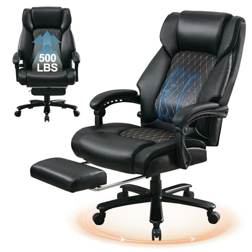 Executive Office Chair with Footrest, Reclining Desk Chairs Home Room, Bedroom, Leather Computer Gaming Chair Big and Tall, Padded Armrest & Headrest, Ergo Lumbar Support Recliner with Wheels, Black