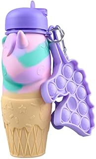 CARESWAY Unicorn Water Bottle for Girls and Boys with Keyring - 500 ml Kids Drinking Bottle with Spout for School - Collapsible Leakproof BPA Free for Children Drinks