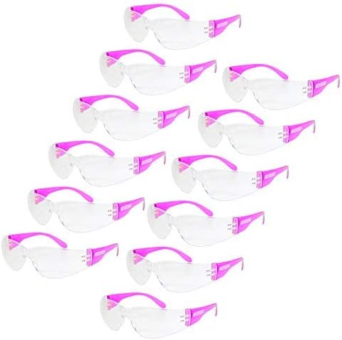 JORESTECH Eyewear Protective Safety Glasses, Polycarbonate Impact Resistant Lens Pack of 12 (Clear, Pink)