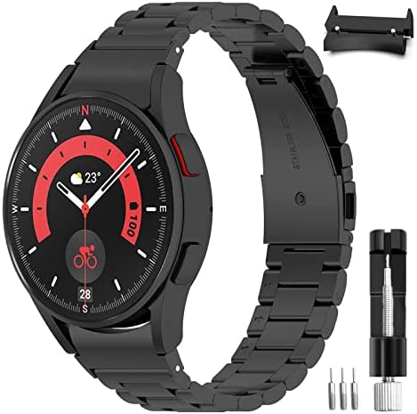 Miimall Metal Strap Compatible with Samsung Galaxy Watch 5/Watch 5 Pro/Watch 4/Watch 4 Classic 40mm 42mm 44mm 45mm 46mm, Stainless Steel Adjustable Replacement Band for Samsung Galaxy Watch 5-Silver