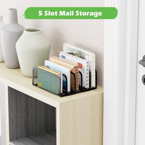 GDINDINFAN Mail Organizer Countertop, Metal File Holder with 5-Slot, Small Desk File Organizer for Letter, Bill, Mail Sorter, Desktop Letter Folder Holders for Office, Home, School (Black)
