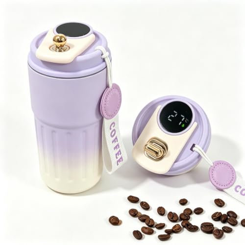 Image of Purple Gradient Stainless Steel Thermal Cup, 460ml Coffee Thermal Mug, Thermal Mug with Temperature Indicator for Hot Water, Coffee, Tea and Cold Drinks for Home Travel Office