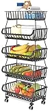 OKZEST 5 Tier Fruit Basket for Kitchen, Stackable Bins Wire Rack with Wheels, Fruit and Vegetable...