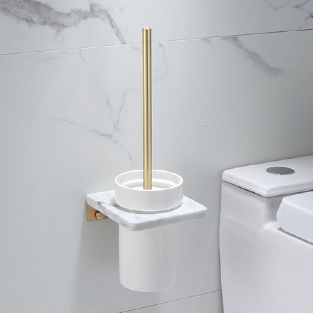 Portarrollos de baño dorado y toallero de latón con estante de mármol para pared