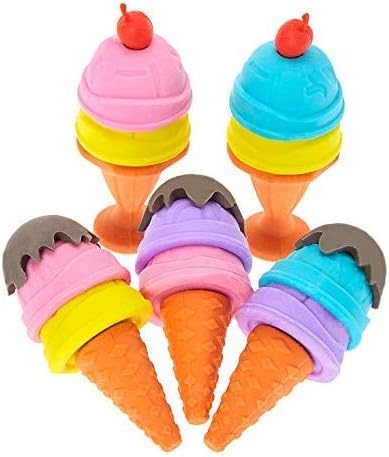 Image of AK Store (Pack of 4) 3D Cute Cartoon Shape Rubber Pencil Erasers, School Stationery for Kids, Boys Girls, Birthday Return Gifts (Ice Cream Cone)