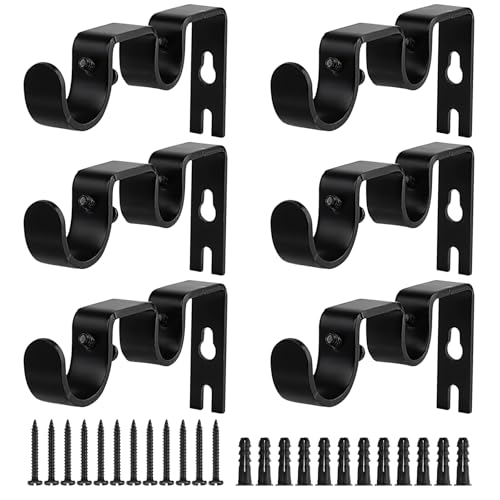 6 Pack Double Curtain Rod Brackets,Heavy Duty Adjustable Curtain Rod Holders for Wall, Fits 1