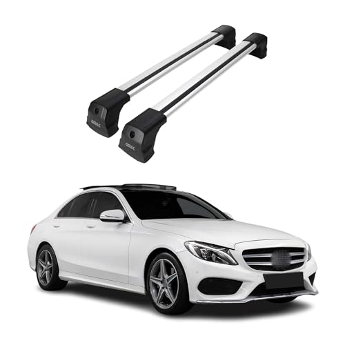 Barras portaequipajes básicas compatibles con Mercedes Clase C W205 Limo 2014-2021, aluminio, 75 kg, plata, 2 piezas, puntos de fijación para portabicicletas, cajas de techo, portaesquís, con