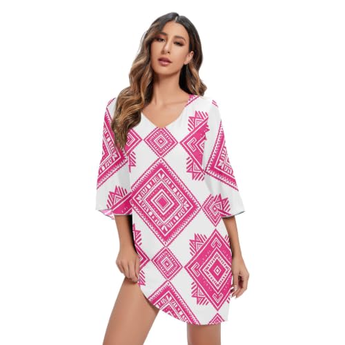 Robe trapèze en mousseline de soie avec col en V et imprimé tribal
