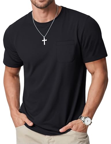 MAGCOMSEN Mens Pocket T Shirts Cooling UPF 50+ Summer Tee Shirt Short Sleeve Crewneck Tee Cotton Lightweight Casual T-Shirt