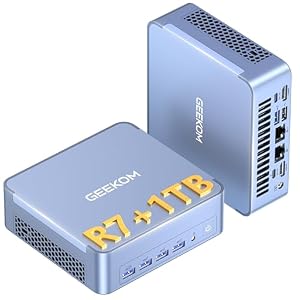 GEEKOM AX8 Max Silent Operation Mini PC Office/Multitarea/NAS, AMD Ryzen 7 8745HS |16GB DDR5 1TB SSD | Windows 11 Pro | Radeon 780M, USB 4.0 (40Gbps), Dual 2.5GbE LAN | 8K Quad Display, ranura para tarjeta SD