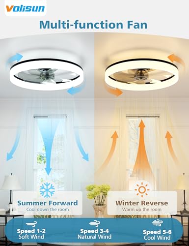VOLISUN Low Profile Ceiling Fans with Lights and Remote, 20in Fandelier Ceiling Fan with Light, 3000K-6500K Dimmable Bladeless LED Fan Light, Black Flush Mount Ceiling Fans with Lights for Bedroom - image 5
