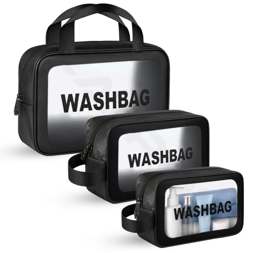 Image of CATRON Makeup PVC Water-Resistant Cosmetic Bag Set 3 Wash Bag Pouch for Multifunctional Travel Kit Toiletry Bag Portable Organizer Case Carry Pouch for Women Bathroom Set (Black)