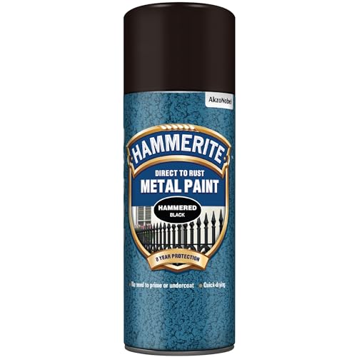 AMK® Hammerite Direct To Rust Spray Paint Hammered Black Quick Drying Metal 400ml Aerosol