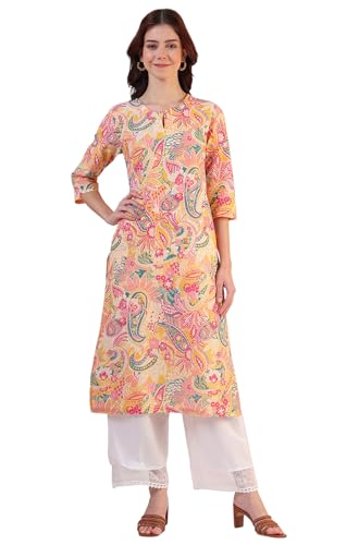 Image of W for Woman Pink Bold Geometric Printed Pure Cotton Straight Kurta
