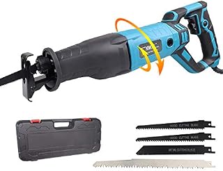 NEWONE 1050W Reciprocating Saw Sabre Saw Corded Recip Saw with Rotary Handle (Left & Right 90°), 0-2800SPM Variable Speed, 2 Saw Blades for Wood and Metal, 22mm Stroke Length
