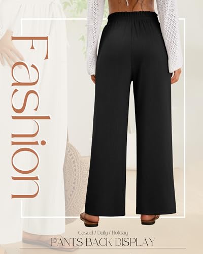 2 Pack Women's Linen Pants Summer Wide Leg Drawstring Elastic Waist Pant Casual Loose Fit Beach Trousers with Pockets4