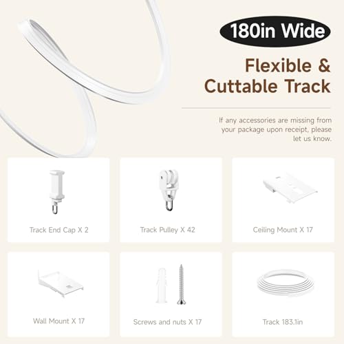 Room Divider Curtains Ceiling Mount/Wall Mount Track Sets, Accordion Design 100% Blackout Curtains Room Separation Space Sliding Curtain Wall Divider for Living Room Bedroom Privacy Screen Partition